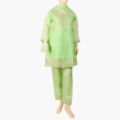 Women's Organza Embroided 3Pcs Suit - Green