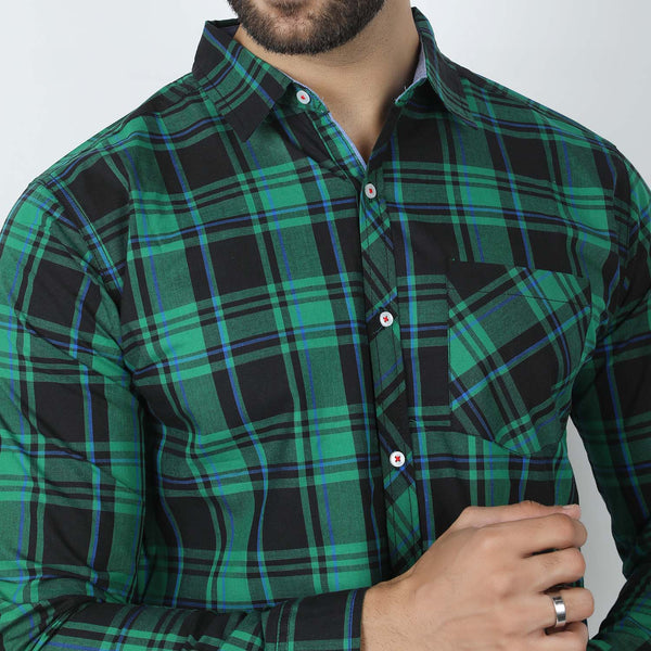 Men's Casual Check Shirt - Green