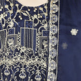 Women's Organza Fancy Embroidered 3Pcs Suit - Navy Blue, Women Shalwar Suits, Chase Value, Chase Value