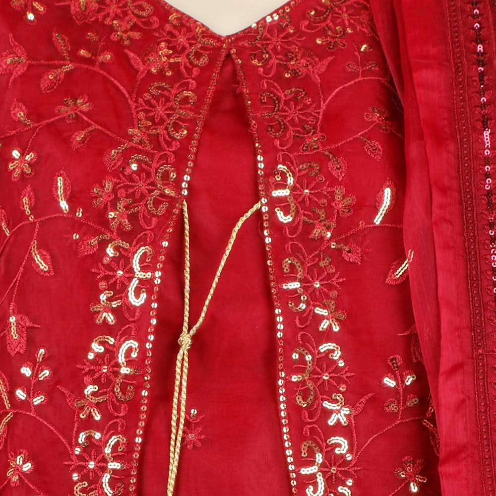 Women's Organza Fancy Embroidered 3Pcs Suit - Maroon, Women Shalwar Suits, Chase Value, Chase Value