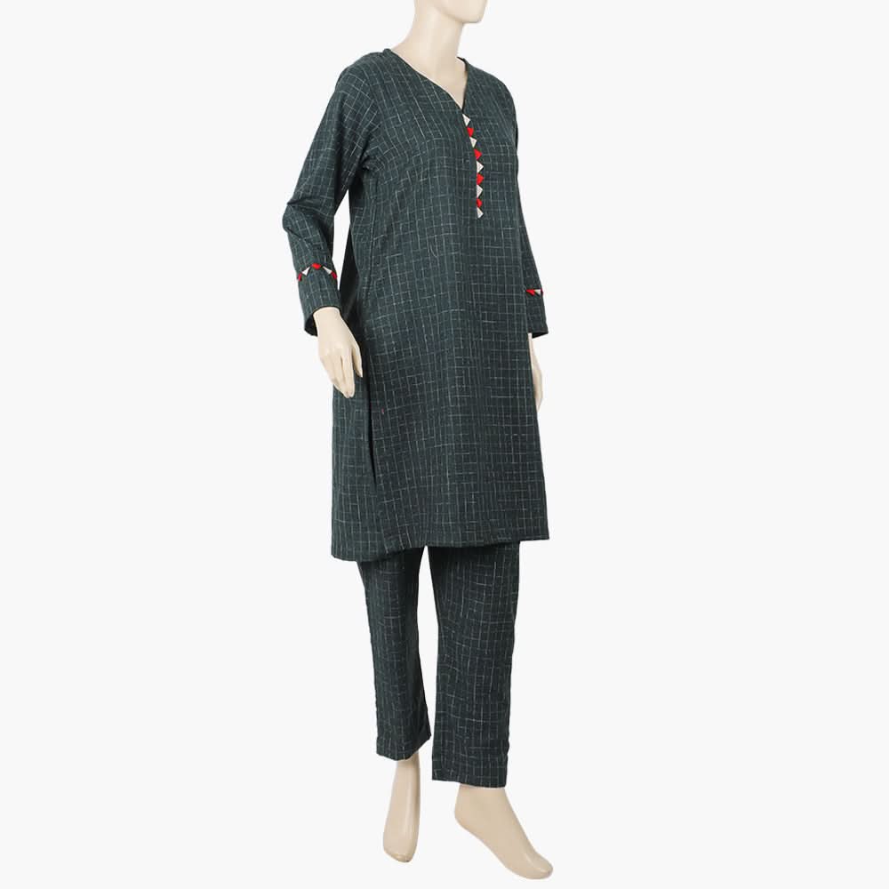 Women's Check Stitched 2Pcs Suit - Charcoal, Women Shalwar Suits, Chase Value, Chase Value