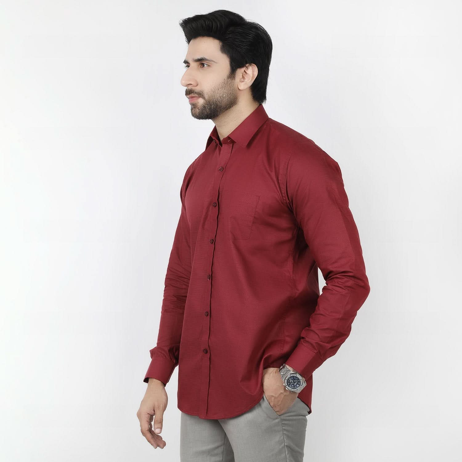 Men's Formal Chambray Shirt - Burgundy, Men's Shirts, Chase Value, Chase Value