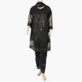 Women's Organza Fancy Embroidered 3Pcs Suit - Black, Women Shalwar Suits, Chase Value, Chase Value