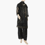 Women's Organza Fancy Embroidered 3Pcs Suit - Black, Women Shalwar Suits, Chase Value, Chase Value