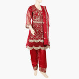 Women's Organza Fancy Embroidered 3Pcs Suit - Maroon, Women Shalwar Suits, Chase Value, Chase Value