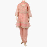 Women's Organza Fancy Embroidered 3Pcs Suit - Peach, Women Shalwar Suits, Chase Value, Chase Value