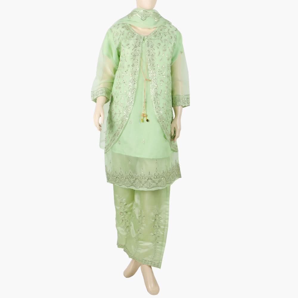 Women's Organza Fancy Embroidered 3Pcs Suit - Green, Women Shalwar Suits, Chase Value, Chase Value