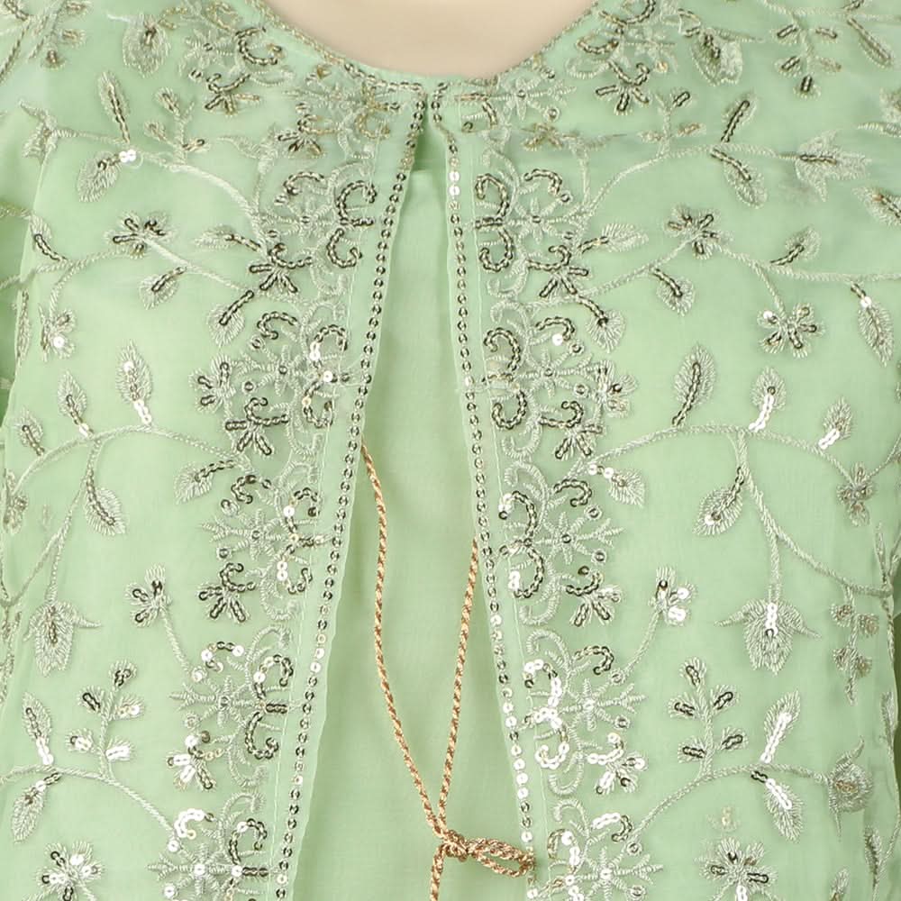 Women's Organza Fancy Embroidered 3Pcs Suit - Green, Women Shalwar Suits, Chase Value, Chase Value