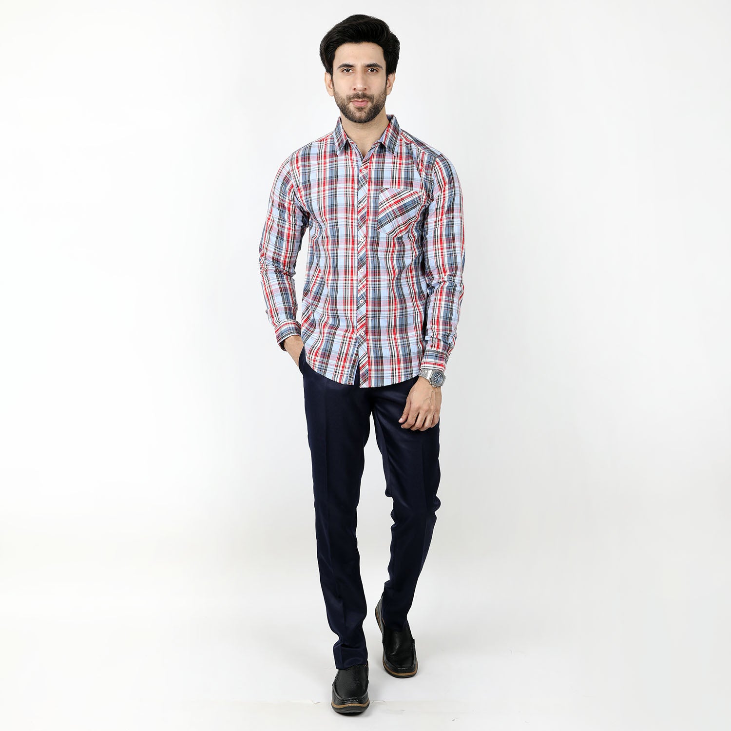 Men's Casual Check Shirt - Light Blue, Men's Shirts, Chase Value, Chase Value