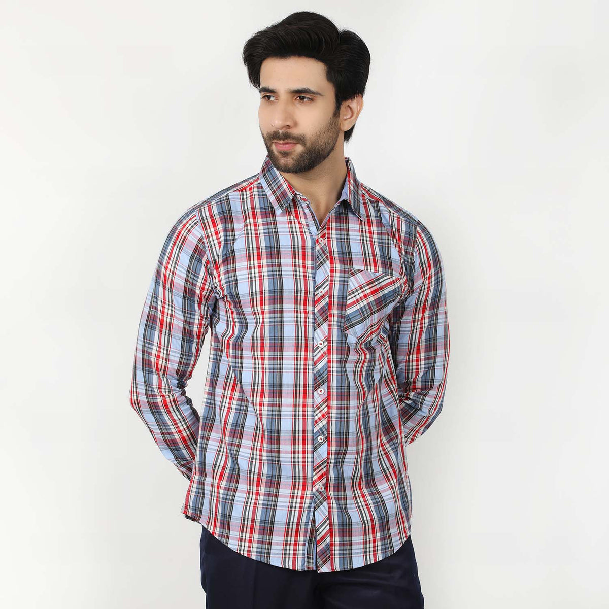 Men's Casual Check Shirt - Light Blue, Men's Shirts, Chase Value, Chase Value
