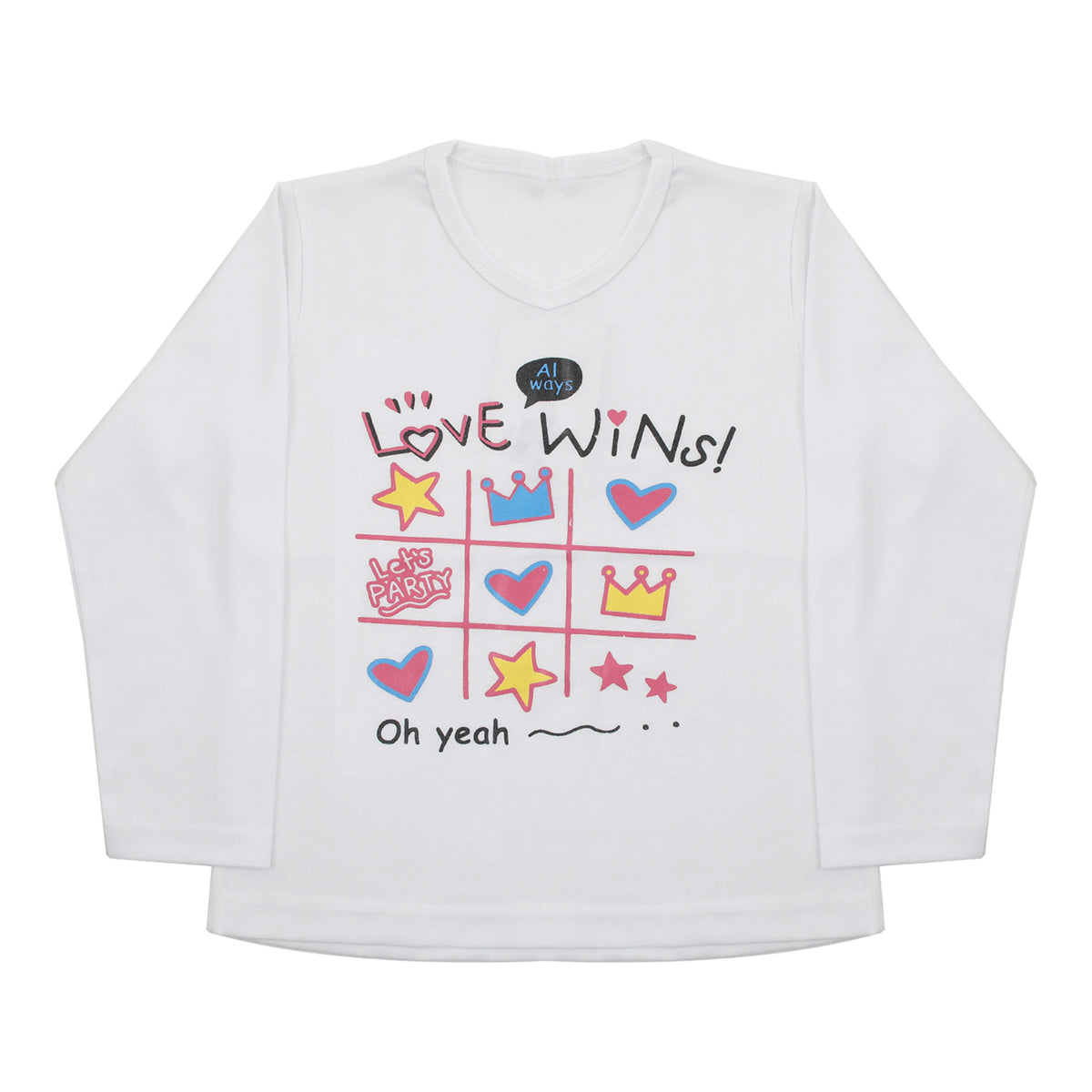 Girls Full Sleeves T-Shirt - White, Girls T-Shirts, Chase Value, Chase Value