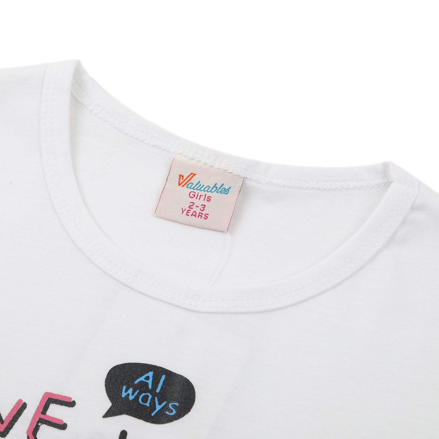 Girls Full Sleeves T-Shirt - White, Girls T-Shirts, Chase Value, Chase Value