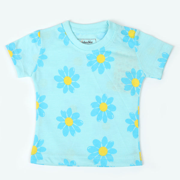 Newborn Girls Half Sleeves T-Shirt - Sky Blue