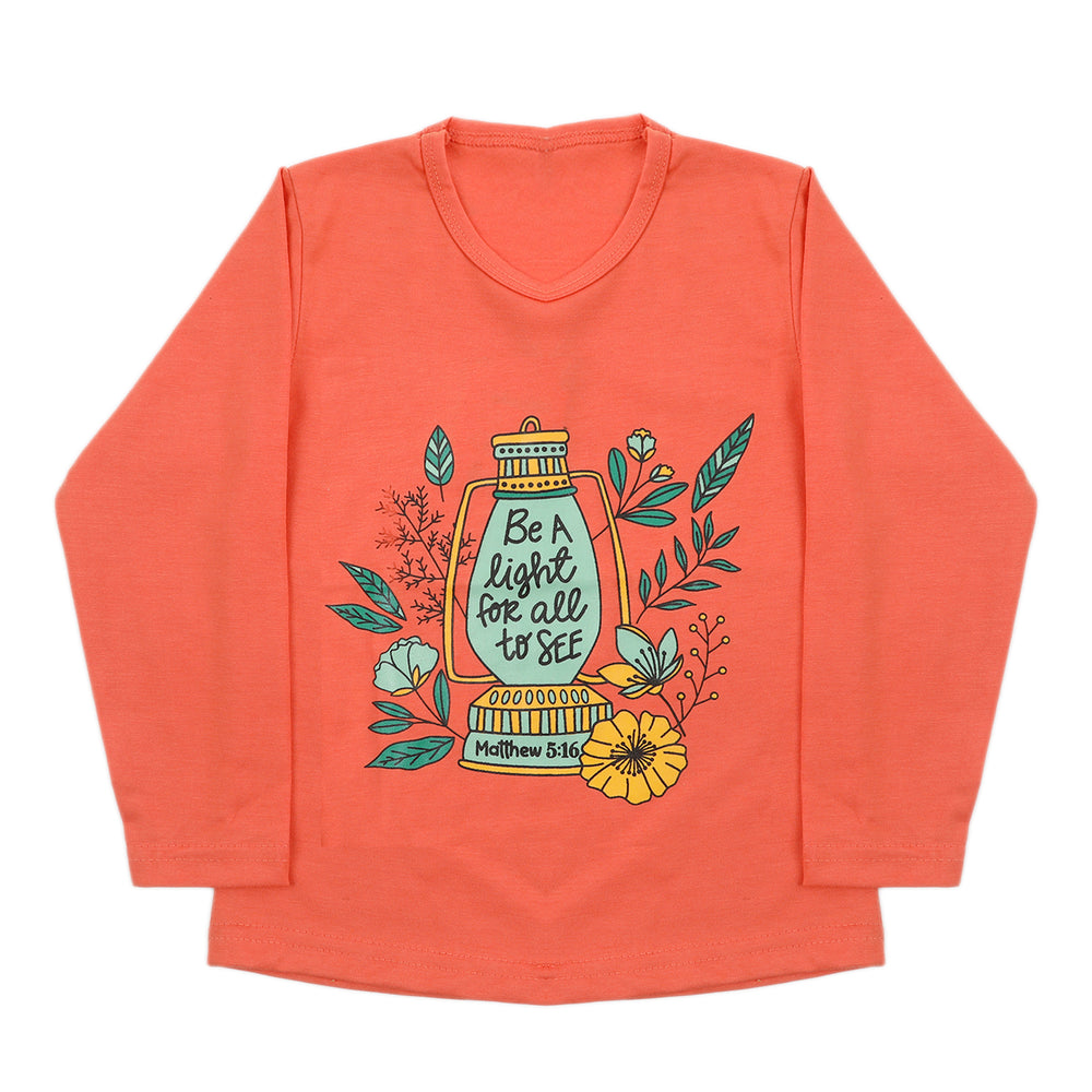 Girls Full Sleeves T-Shirt - Peach, Girls T-Shirts, Chase Value, Chase Value