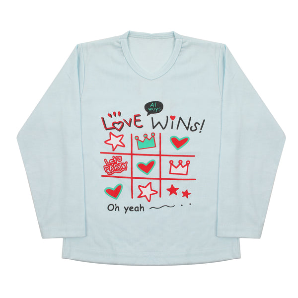 Girls Full Sleeves T-Shirt - Sky-Blue