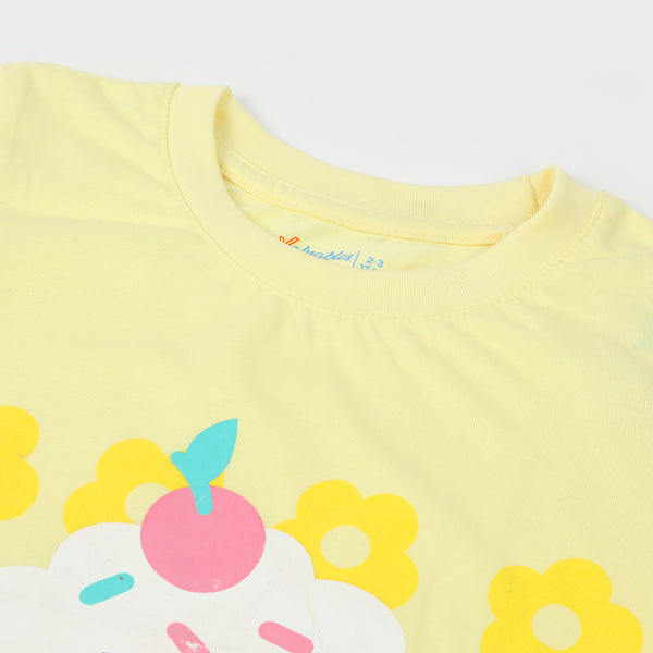 Girls Half Sleeves T-Shirt - Lemon