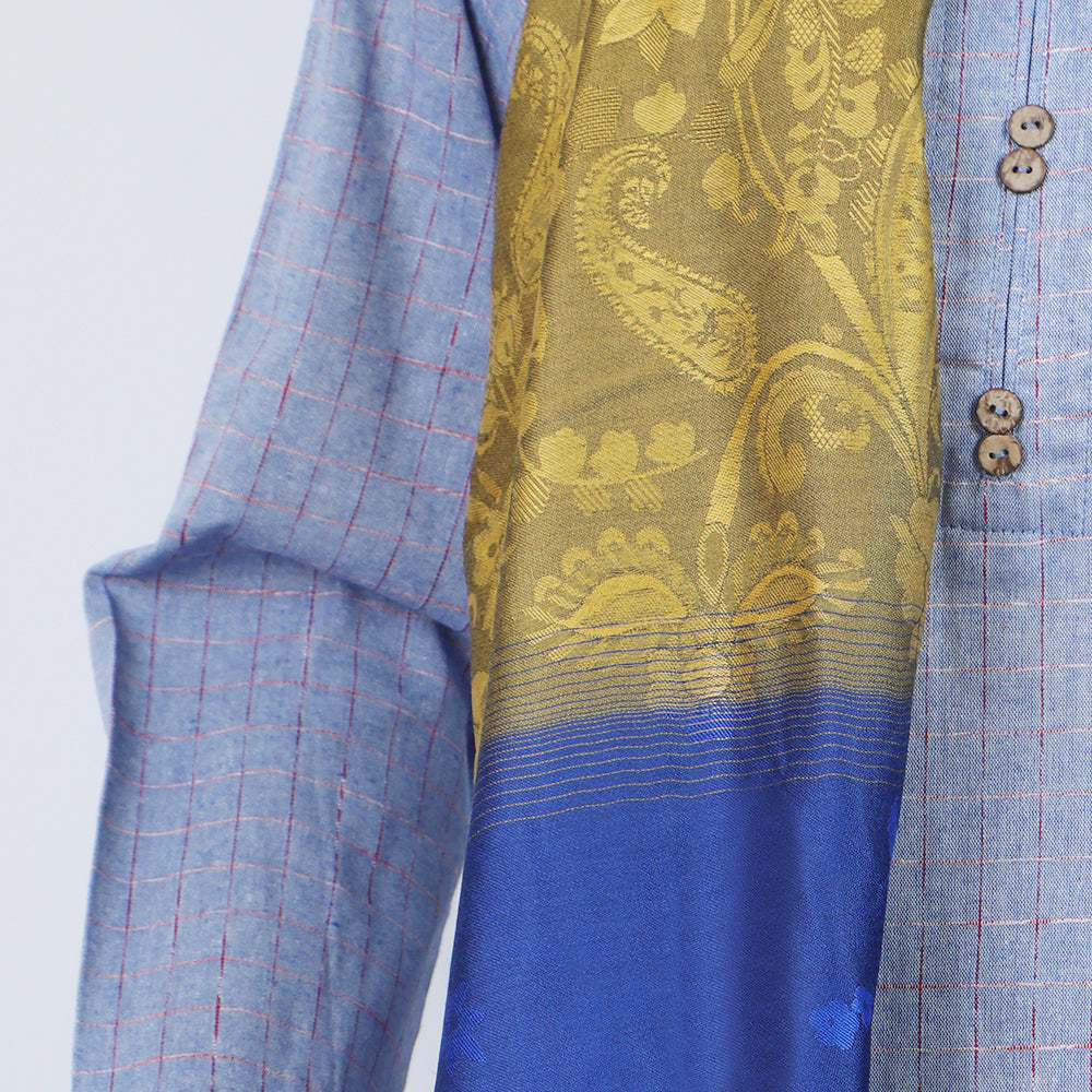 Women's Jacquard Turkish Scarves - Mustard & Blue, Women Shawls & Scarves, Chase Value, Chase Value