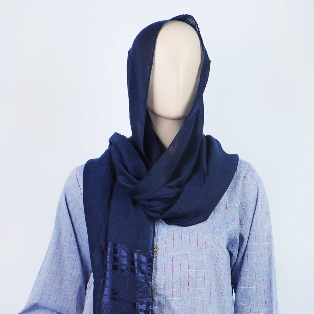 Women's Jacquard Border Turkish Scarves - Navy Blue, Women Shawls & Scarves, Chase Value, Chase Value
