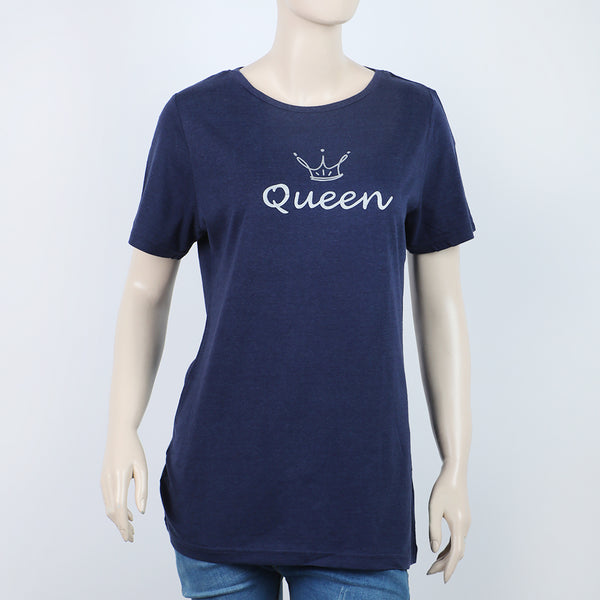 Women's Half Sleeves Printed T-Shirt - Navy Blue