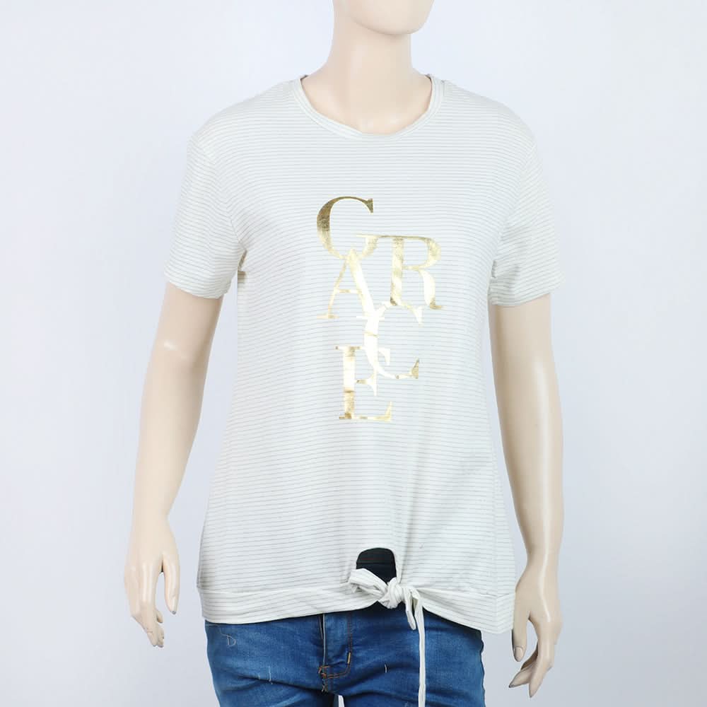 Women's Printed Half Sleeves Top - Off White, Women T-Shirts & Tops, Chase Value, Chase Value