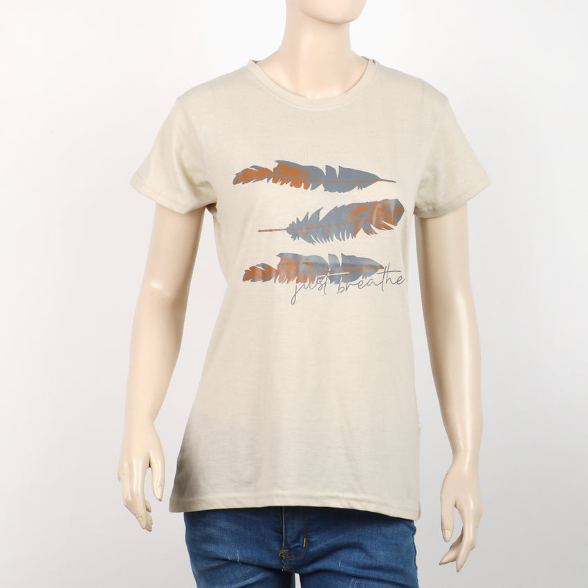 Women's Printed Half Sleeves T-Shirt - Fawn