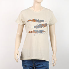 Women's Printed Half Sleeves T-Shirt - Fawn
