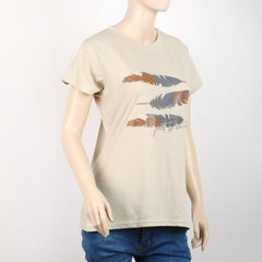 Women's Printed Half Sleeves T-Shirt - Fawn