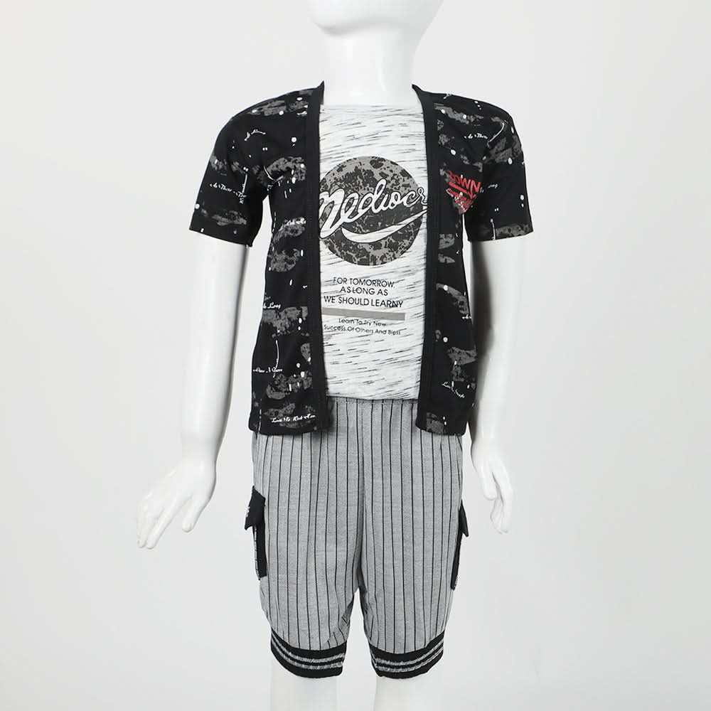 Boys Half Sleeves 3Pcs Suit - Black, Boys Sets & Suits, Chase Value, Chase Value