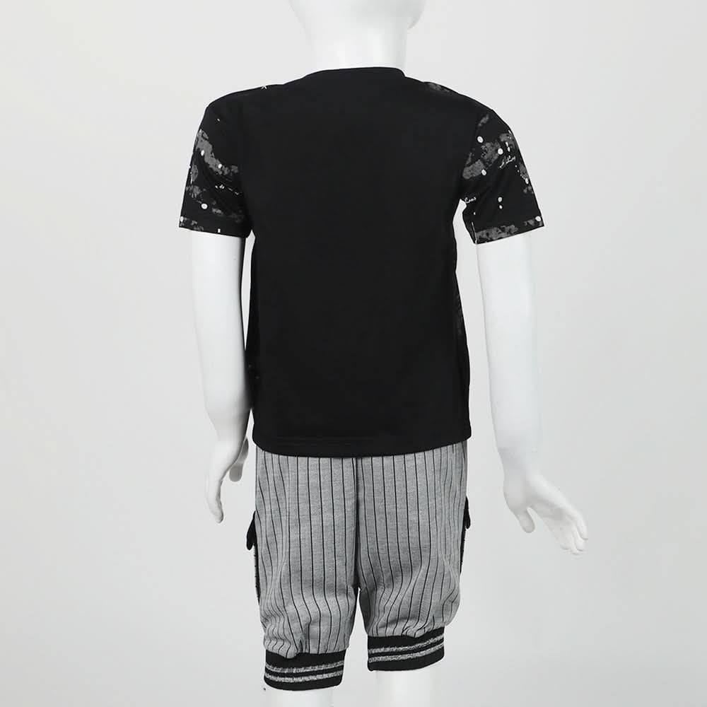 Boys Half Sleeves 3Pcs Suit - Black, Boys Sets & Suits, Chase Value, Chase Value