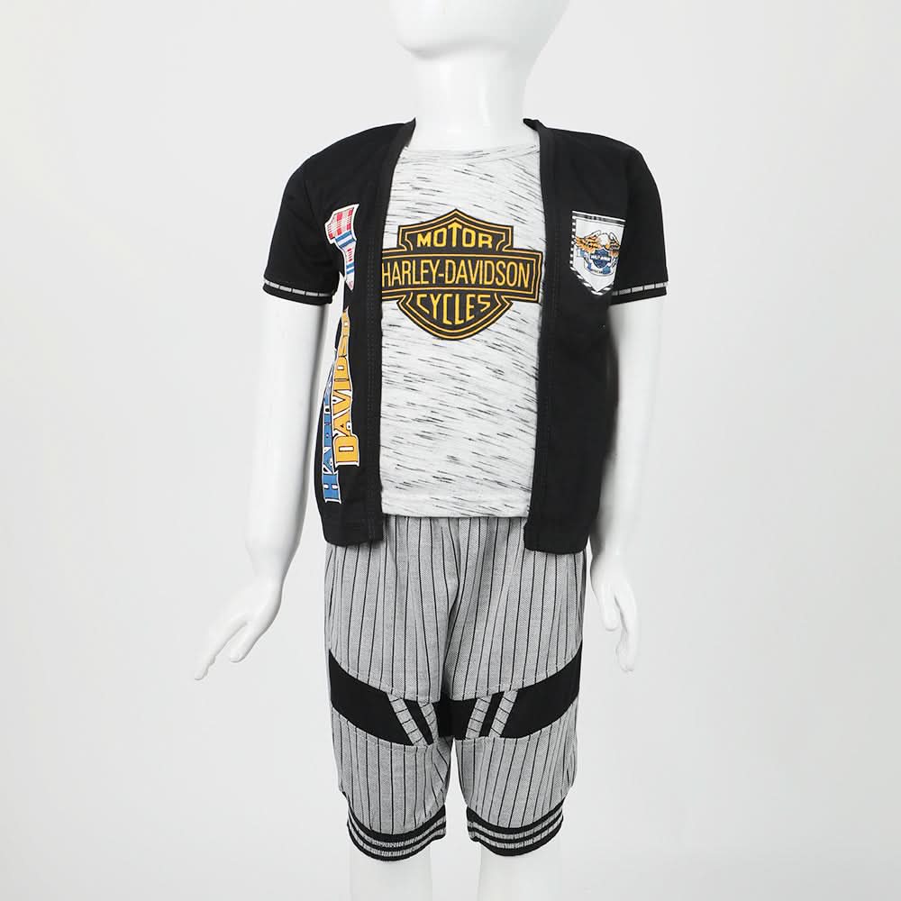 Boys Half Sleeves 3Pcs Suit - Black, Boys Sets & Suits, Chase Value, Chase Value