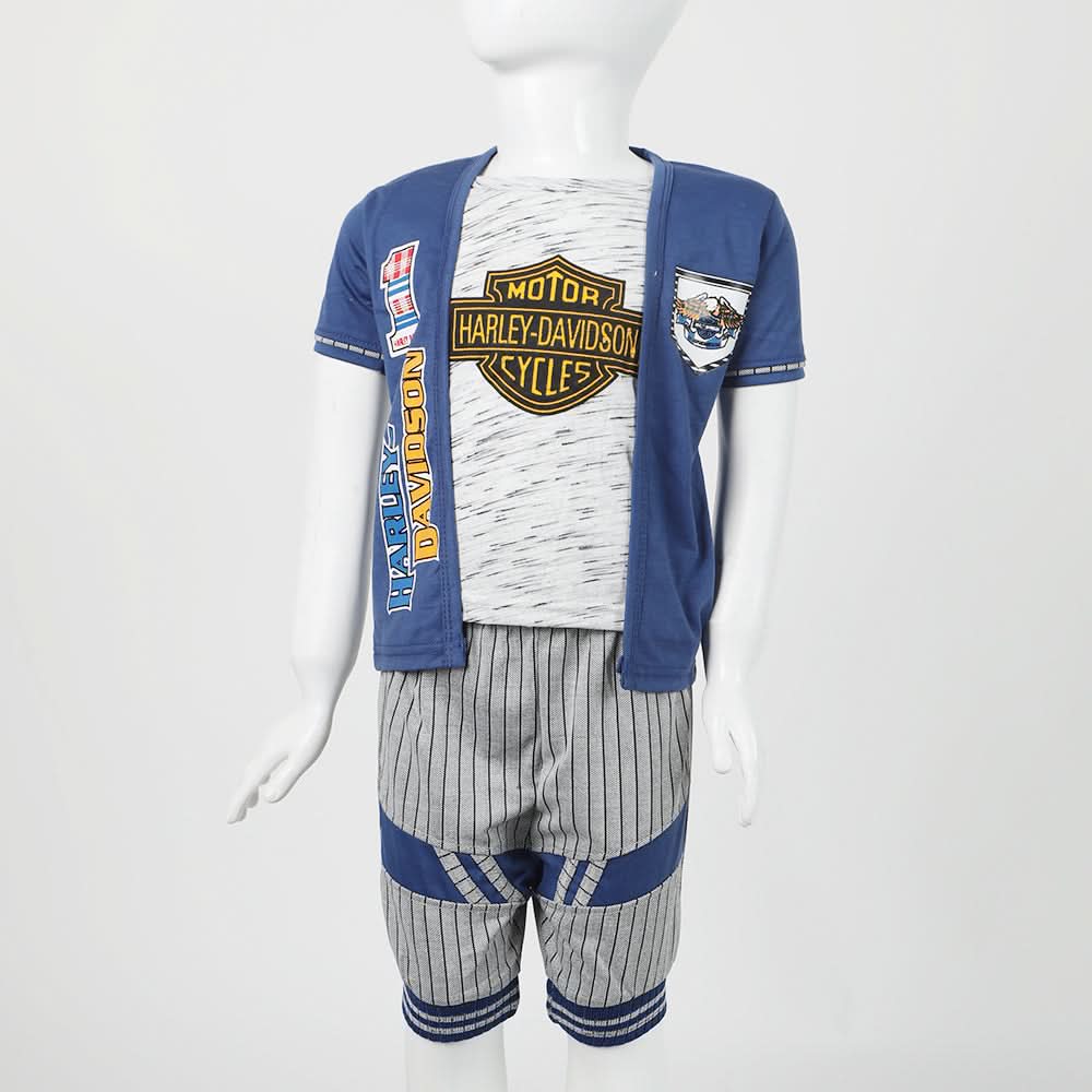 Boys Half Sleeves 3Pcs Suit - Blue, Boys Sets & Suits, Chase Value, Chase Value