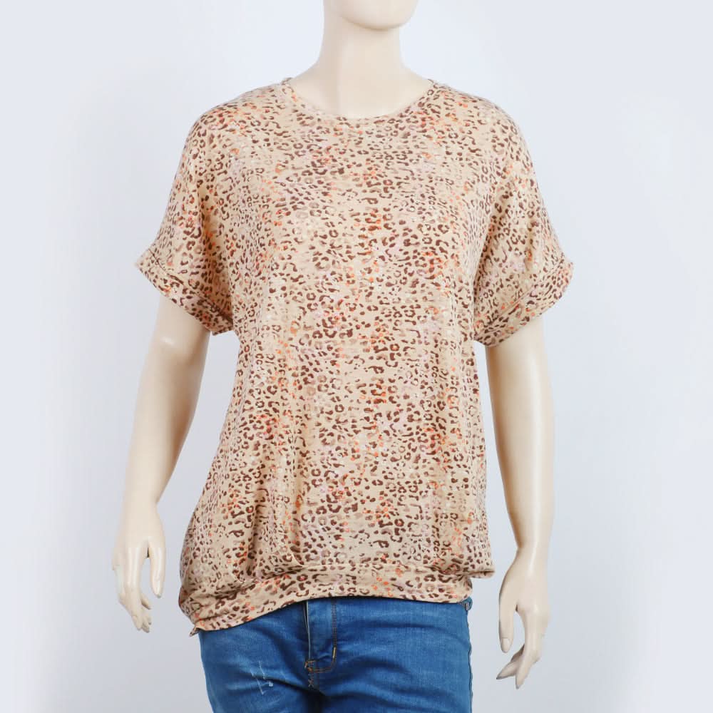 Women's Printed Half Sleeves Top - Light Brown, Women T-Shirts & Tops, Chase Value, Chase Value