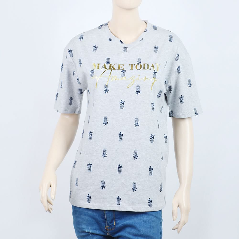 Women's Printed Half Sleeves Top - Grey, Women T-Shirts & Tops, Chase Value, Chase Value