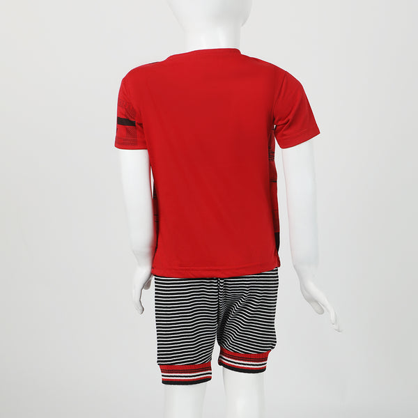 Boys Half Sleeves 3Pcs Suit - Red