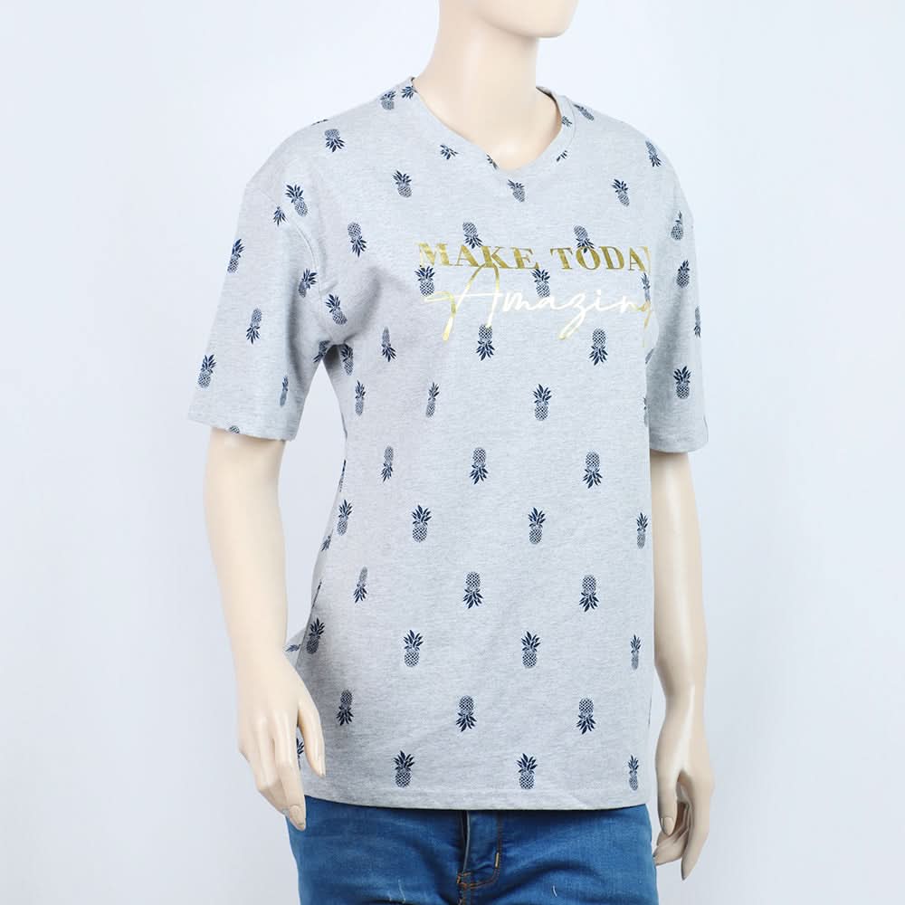 Women's Printed Half Sleeves Top - Grey, Women T-Shirts & Tops, Chase Value, Chase Value