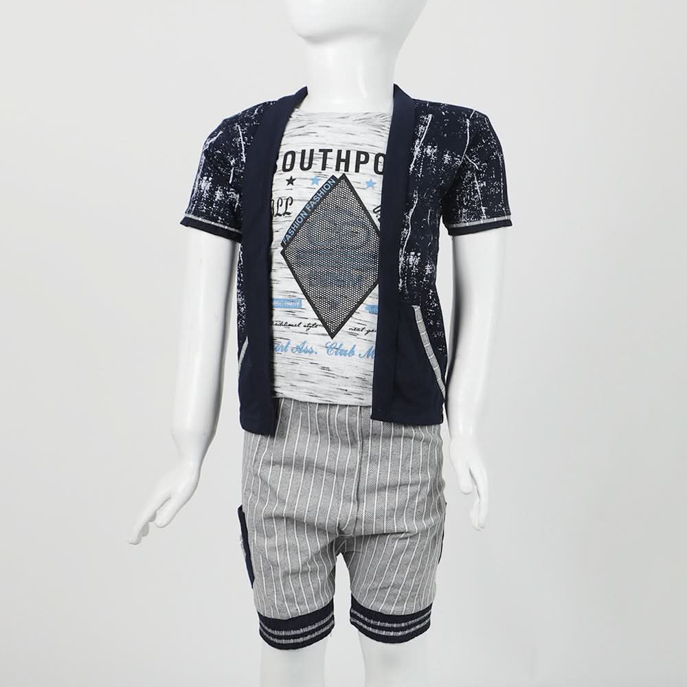 Boys Half Sleeves 3Pcs Suit - Navy Blue, Boys Sets & Suits, Chase Value, Chase Value