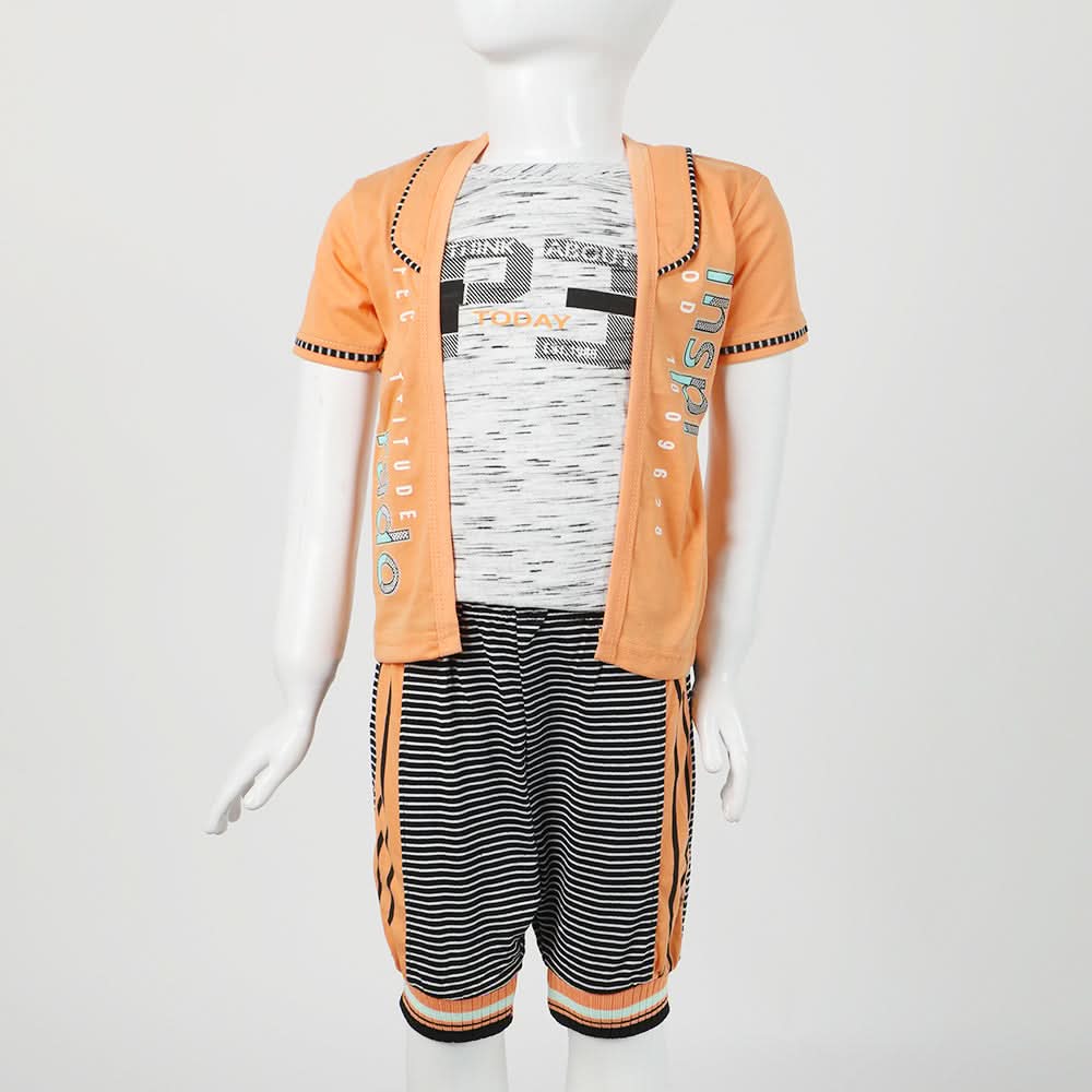 Boys Half Sleeves 3Pcs Suit - Orange, Boys Sets & Suits, Chase Value, Chase Value