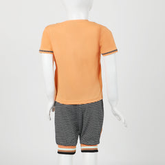 Boys Half Sleeves 3Pcs Suit - Orange