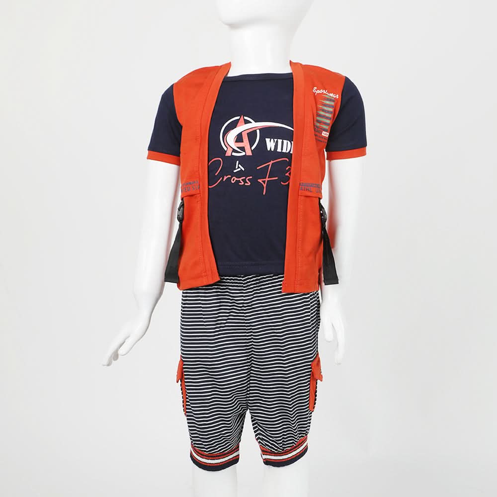 Boys Half Sleeves 3Pcs Suit - Rust, Boys Sets & Suits, Chase Value, Chase Value