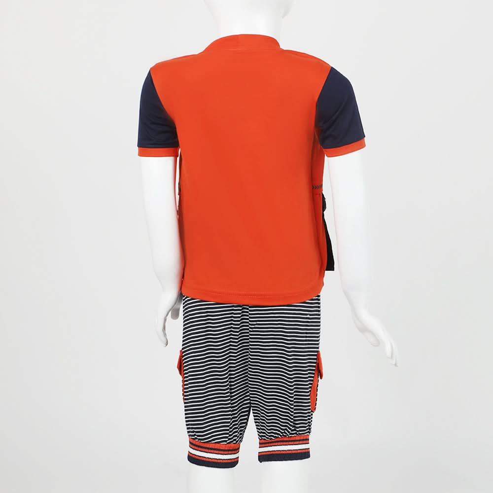 Boys Half Sleeves 3Pcs Suit - Rust, Boys Sets & Suits, Chase Value, Chase Value