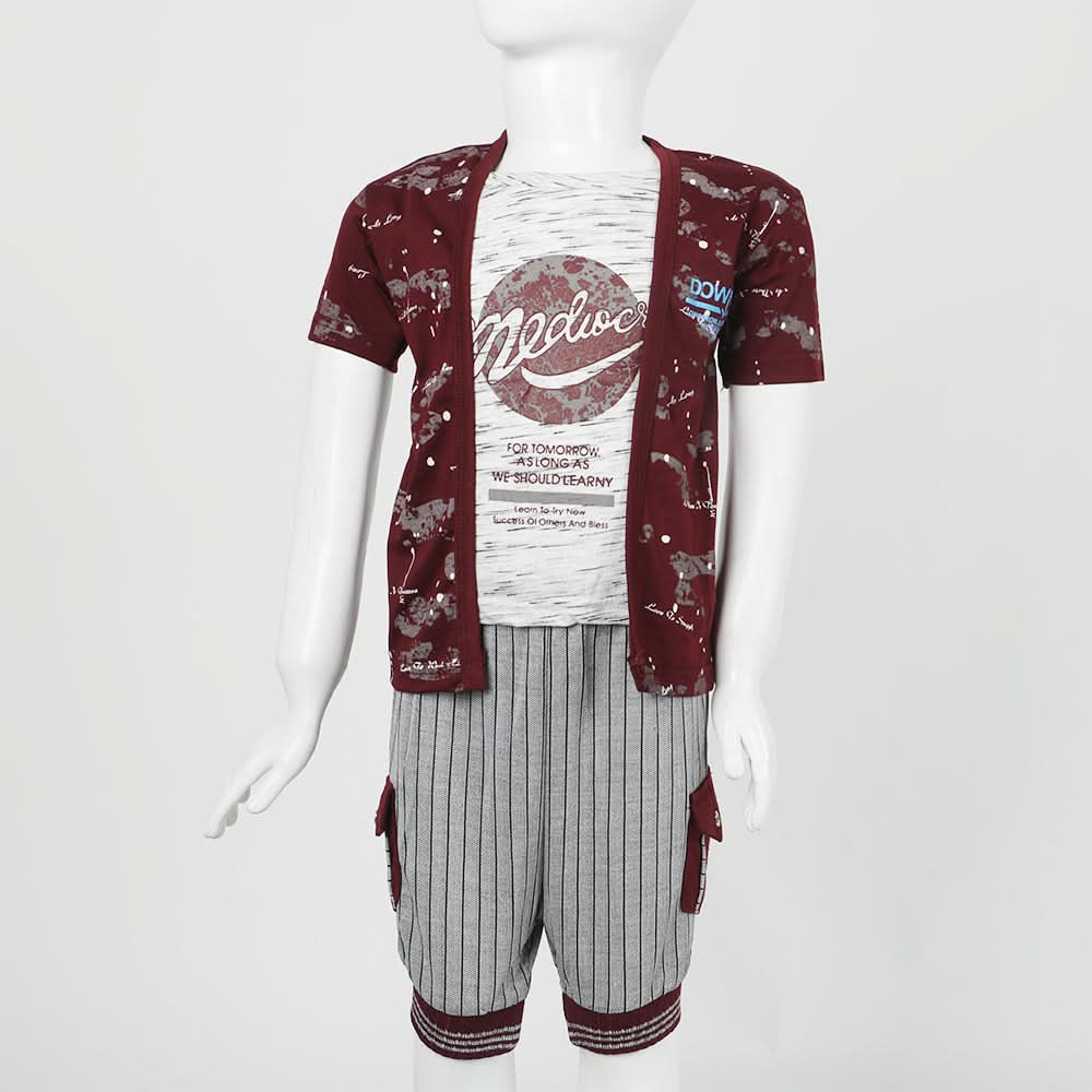 Boys Half Sleeves 3Pcs Suit - Maroon, Boys Sets & Suits, Chase Value, Chase Value