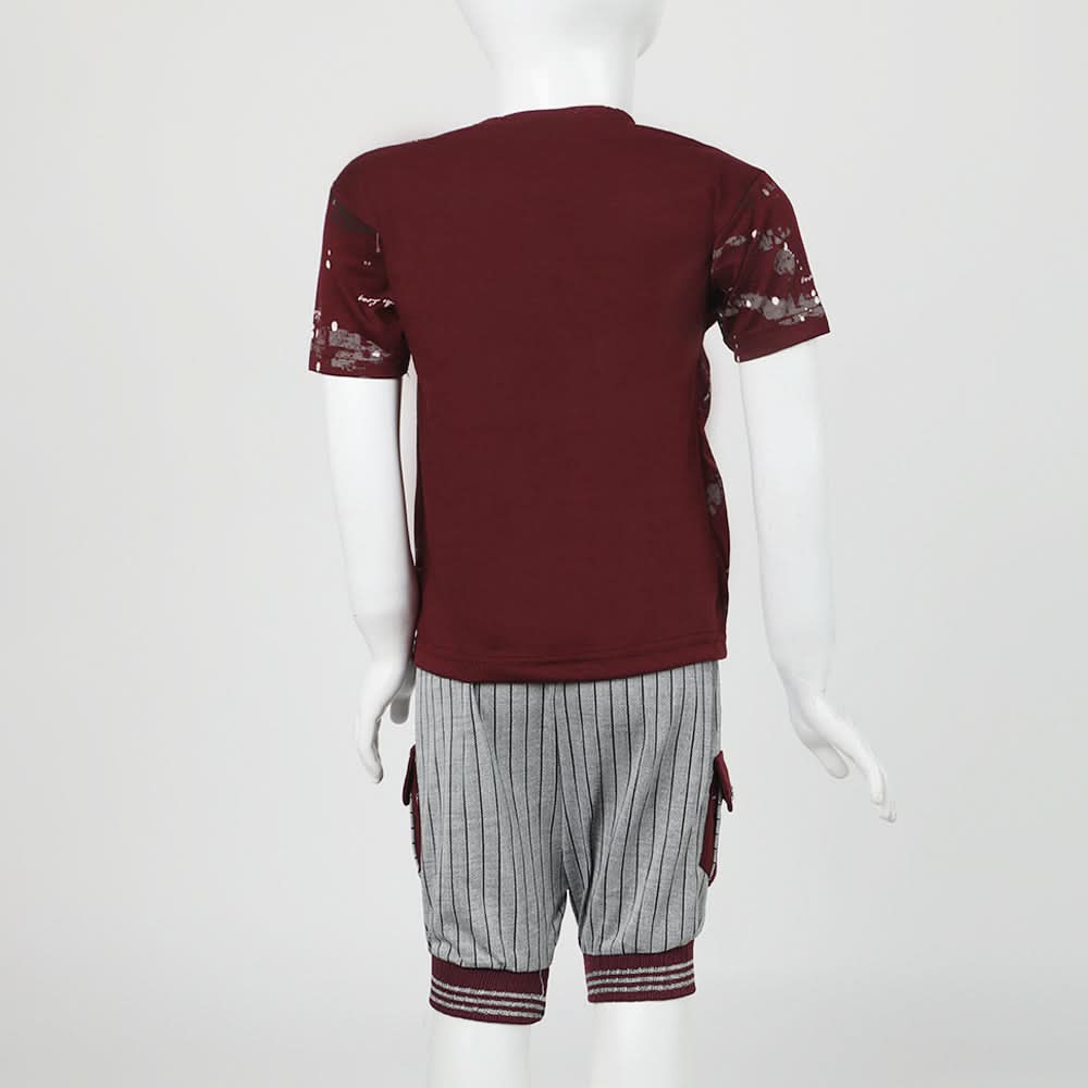 Boys Half Sleeves 3Pcs Suit - Maroon, Boys Sets & Suits, Chase Value, Chase Value