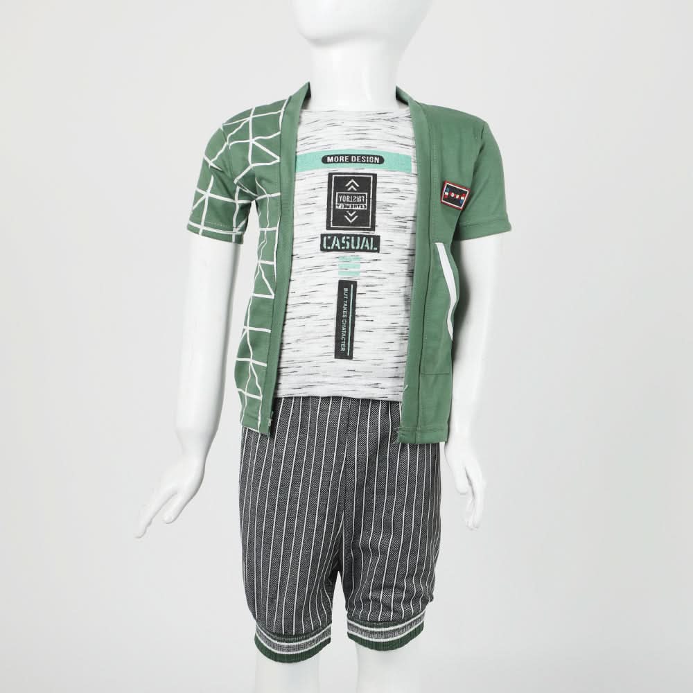 Boys Half Sleeves 3Pcs Suit - Green, Boys Sets & Suits, Chase Value, Chase Value