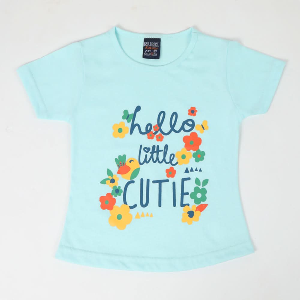 Girls Half Sleeves T-Shirt - Cyan, Girls T-Shirts, Chase Value, Chase Value