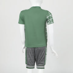 Boys Half Sleeves 3Pcs Suit - Green