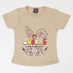 Girls Half Sleeves T-Shirt - Beige, Girls T-Shirts, Chase Value, Chase Value