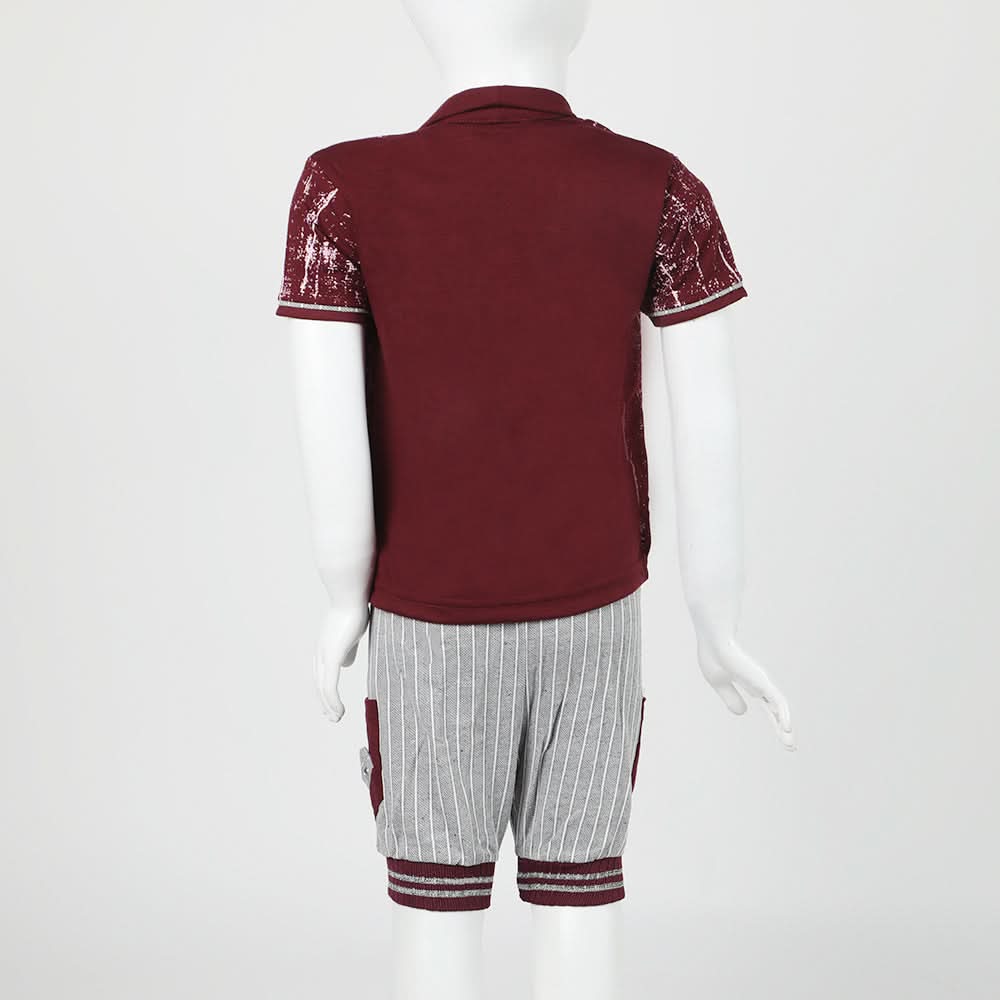 Boys Half Sleeves 3Pcs Suit - Maroon, Boys Sets & Suits, Chase Value, Chase Value