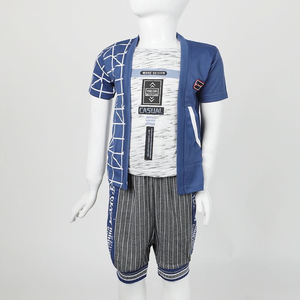 Boys Half Sleeves 3Pcs Suit - Blue, Boys Sets & Suits, Chase Value, Chase Value