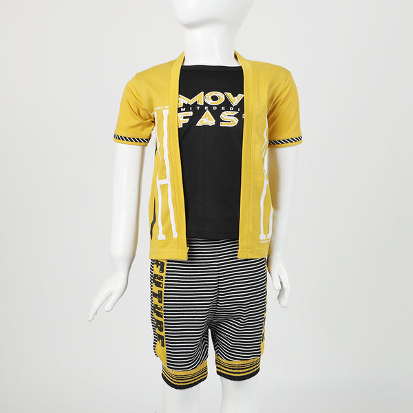Boys Half Sleeves 3Pcs Suit - Yellow