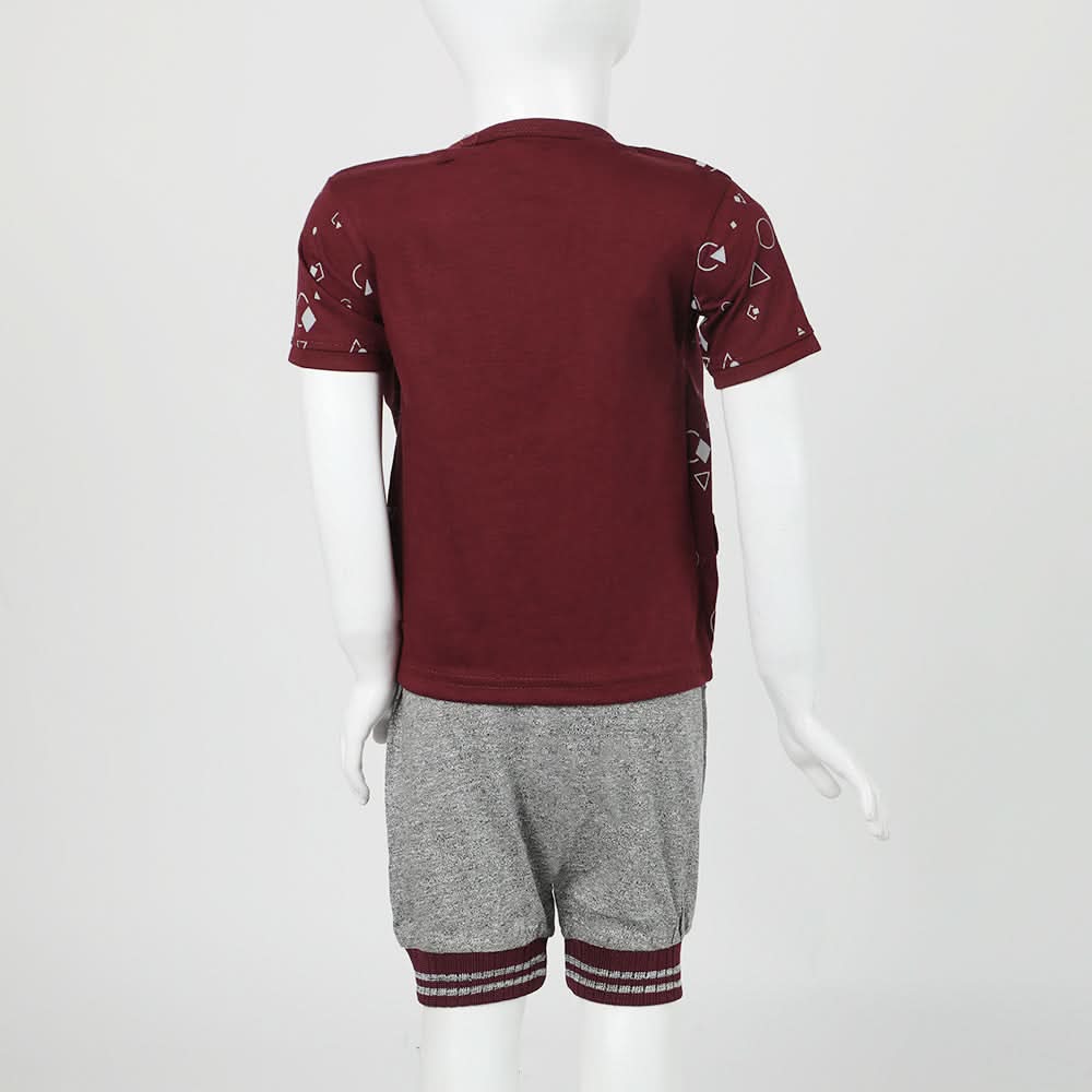Boys Half Sleeves 3Pcs Suit - Maroon, Boys Sets & Suits, Chase Value, Chase Value